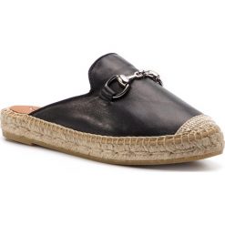 Espadryle KANNA - 19KV7009 Seta Negro. Czarne espadryle damskie marki Kanna, z aplikacjami, ze skóry, bez obcasa. Za 309,00 zł.