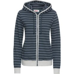 Bluzy damskie: Bluza rozpinana z kapturem, długi rękaw bonprix nocny niebieski - matowy niebieski w paski