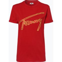 Tommy Jeans - T-shirt damski, czerwony. Czerwone t-shirty damskie marki Tommy Jeans, xs, z haftami, z jeansu, bez kołnierzyka. Za 179,95 zł.