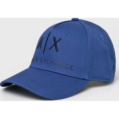 Armani Exchange - Czapka. Niebieskie czapki męskie marki Armani Exchange, bez wzorów, z bawełny. Za 199,90 zł.
