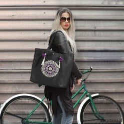 Torba LILAC MANDALA XL - shopper chwosty. Szare shopper bag damskie Pakamera, z haftami, na ramię, duże, matowe, z haftem. Za 199,00 zł.