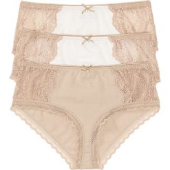 Figi panty z koronką (3 pary) bonprix biel wełny - cielisty. Białe figi damskie marki bonprix, w koronkowe wzory, z koronki. Za 38,97 zł.