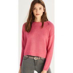 Krótki sweter - Pomarańczo. Różowe swetry damskie Sinsay, s, bez wzorów, z krótkim rękawem, krótkie, bez kaptura. Za 39,99 zł.
