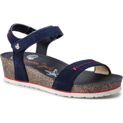 Sandały PANAMA JACK - Capri Navy B1 Velour Marino/Navy. Niebieskie klapki damskie marki Panama Jack, bez wzorów, ze skóry, bez obcasa, na obcasie. Za 469,00 zł.