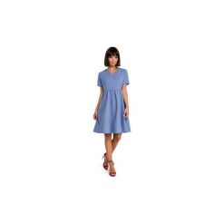 Sukienki Be B081 Sukienka mini odcinana pod biustem - niebieska. Niebieskie sukienki damskie BE, s, bez wzorów, bez kołnierzyka, bez rękawów, mini. Za 129,00 zł.