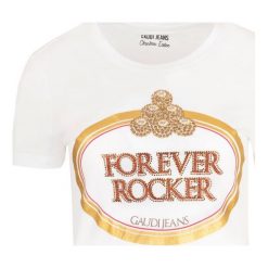 T-shirt Gaudi Jeans. Białe koszulki damskie s, bez wzorów, z jeansu, z włoskim kołnierzykiem, bez rękawów. Za 129,00 zł.