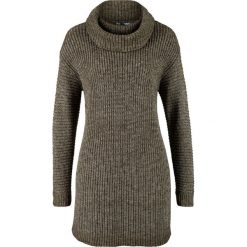Sweter melanżowy z golfem bonprix ciemnooliwkowy melanż. Zielone swetry damskie bonprix, bez wzorów, bez rękawów. Za 99,99 zł.