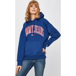 Tommy Jeans - Bluza. Żółte bluzy damskie Tommy Jeans, s, z nadrukiem, z bawełny, bez rękawów, z kapturem. W wyprzedaży za 319,90 zł.