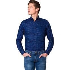 Koszula Granatowa w Mikrowzór Bayley. Koszule męskie LANCERTO, na lato, m, z nadrukiem, z bawełny, eleganckie, bez kołnierzyka, bez rękawów. Za 299,90 zł.