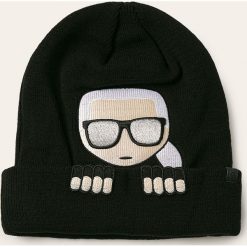 Karl Lagerfeld - Czapka. Czarne czapki damskie KARL LAGERFELD, na zimę, bez wzorów, z wełny. Za 319,90 zł.