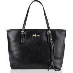 SKÓRZANA SHOPPERKA FELICE GOLD LUNA CZARNA. Czarne torby damskie na zakupy Tagless, w paski, z bawełny, na ramię, bez dodatków. Za 319,00 zł.