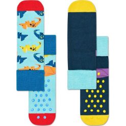 Happy Socks - Skarpetki dziecięce 16-26 (2-pak). Niebieskie skarpetki dziewczęce Happy Socks, bez wzorów, z elastanu. Za 39,90 zł.