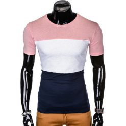 T-SHIRT MĘSKI BEZ NADRUKU S1005 - PUDROWY RÓŻ/GRANATOWY. Różowe t-shirty męskie marki Ombre Clothing, s, z nadrukiem. Za 29,00 zł.