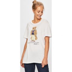 Polo Ralph Lauren - T-shirt. Białe bluzki damskie Polo Ralph Lauren, s, z nadrukiem, z bawełny, z okrągłym kołnierzem. Za 369,90 zł.