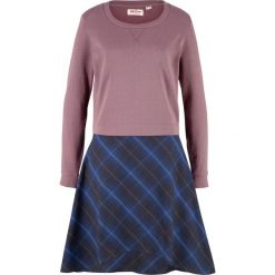 Sukienka dresowa w optyce 2 w 1 bonprix matowy fioletowy. Fioletowe sukienki damskie bonprix, bez wzorów, z dresówki, bez kołnierzyka, bez rękawów. Za 109,99 zł.