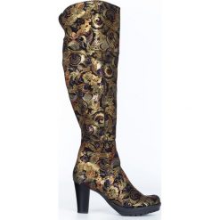 Kozaki za kolano - skóra naturalna - model 185 - kolor złota mozaika. Żółte kozaki damskie Zapato, na randkę, na zimę, z dzianiny, klasyczne, przed kolano, na wysokim obcasie, na obcasie, bez zapięcia. W wyprzedaży za 367,50 zł.