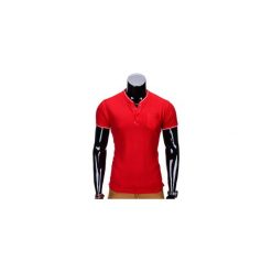 T-SHIRT MĘSKI BEZ NADRUKU S667 - CZERWONY. Czerwone t-shirty męskie marki Ombre Clothing, s, z nadrukiem, z bawełny, ze stójką. Za 35,00 zł.