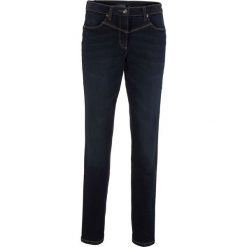 Jeansy damskie: Dżinsy modelujące sylwetkę z wstawką w prążek z boku w talii bonprix ciemny denim