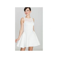 Sukienka K238 Ecru. Brązowe sukienki damskie Lenitif, xl, bez wzorów, bez kołnierzyka, bez rękawów, rozkloszowane. Za 139,00 zł.