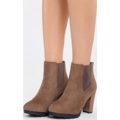 Khaki Botki Minimal. Brązowe botki damskie lity Born2be, z okrągłym noskiem, na wysokim obcasie, na zamek. Za 64,99 zł.