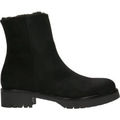 Botki DONATA. Czarne botki damskie Gino Rossi, ze skóry, klasyczne, bez obcasa, bez zapięcia. Za 299,90 zł.