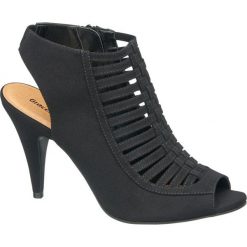 Sandały peep toe Graceland czarne. Czarne sandały damskie Graceland, bez wzorów, ze skóry, eleganckie, z otwartym noskiem, na wysokim obcasie, na obcasie, bez zapięcia. Za 99,90 zł.