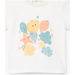 Mango Kids - Top dziecięcy Festa 62-80 cm. Szare bluzki dziewczęce marki Mango Kids, z nadrukiem, z bawełny, z okrągłym kołnierzem, z krótkim rękawem. W wyprzedaży za 19,90 zł.