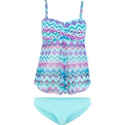 Tankini (2 części) bonprix niebiesko-turkusowo-biały z nadrukiem. Niebieskie stroje kąpielowe damskie bonprix, z nadrukiem. Za 99,99 zł.