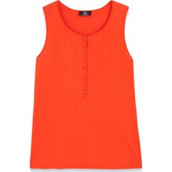 Top w kolorze pomarańczowym. Pomarańczowe topy damskie TBS, bez wzorów, z bawełny, z okrągłym kołnierzem. W wyprzedaży za 43,95 zł.