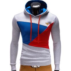 Bejsbolówki męskie: BLUZA MĘSKA Z KAPTUREM B342 – SZARA