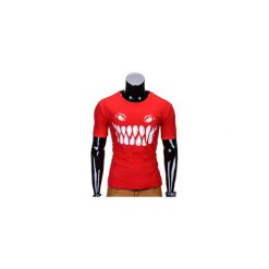 T-SHIRT MĘSKI Z NADRUKIEM S814 - CZERWONY. Czerwone t-shirty męskie z nadrukiem Ombre Clothing, m, z bawełny. Za 29,00 zł.