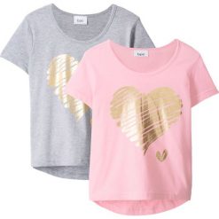 T-shirt (2 szt.) bonprix jasnoszary melanż + pudrowy jasnoróżowy. Szare bluzki dziewczęce bonprix, z nadrukiem, bez kołnierzyka, bez rękawów, bez kaptura. Za 45,98 zł.