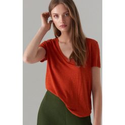 Koszulka z lnu - Pomarańczowy. Pomarańczowe koszulki damskie Mohito, xl, bez wzorów, bez kołnierzyka, bez rękawów. W wyprzedaży za 19,99 zł.