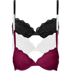 Biustonosz "push up" bonprix jeżynowy + ecru + czarny. Różowe biustonosze bonprix, bez wzorów, z bawełny. Za 89,97 zł.