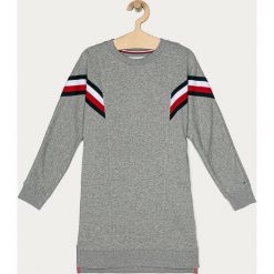 Tommy Hilfiger - Sukienka. Szare sukienki dziewczęce TOMMY HILFIGER, z aplikacjami, z bawełny, z długim rękawem, długie, mini, proste. Za 339,90 zł.