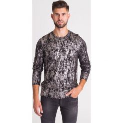 SREBRNO - CZARNY SWETER VERSACE COLLECTION. Czarne swetry męskie m, z nadrukiem, z wiskozy, z okrągłym kołnierzem. Za 1009,50 zł.