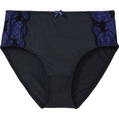 Figi maxi bonprix czarno-szafirowy. Niebieskie majtki damskie bonprix, w koronkowe wzory, z koronki. Za 34,99 zł.