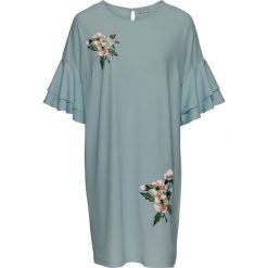 Sukienka z krepy z dżerseju, z haftem bonprix matowy zielony. Szare sukienki damskie bonprix, z haftami, z dżerseju, eleganckie, z okrągłym kołnierzem, z krótkim rękawem, krótkie, mini. Za 54,99 zł.