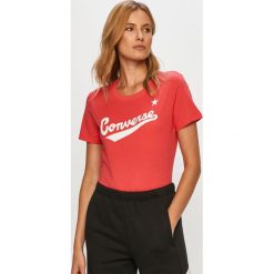Converse - T-shirt. Różowe bluzki damskie Converse, s, z nadrukiem, z bawełny, casualowe, z okrągłym kołnierzem. W wyprzedaży za 89,90 zł.
