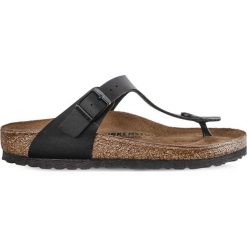 Birkenstock czarne Gizeh 691. Czarne klapki damskie Birkenstock, bez wzorów, ze skóry, bez obcasa. W wyprzedaży za 269,00 zł.