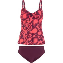 Tankini (2 części) bonprix oberżyna - brzoskwiniowy. Fioletowe stroje kąpielowe damskie bonprix, z nadrukiem. Za 89,99 zł.