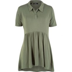 Shirt polo, fason o linii A, krótki rękaw bonprix oliwkowy. Zielone koszulki damskie bonprix, bez wzorów, polo, z krótkim rękawem. Za 32,99 zł.