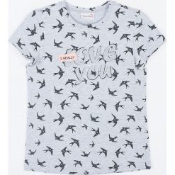 Coccodrillo - T-shirt dziecięcy 104-158 cm. Szare bluzki dziewczęce COCCODRILLO, z nadrukiem, z dzianiny, z okrągłym kołnierzem, z krótkim rękawem, krótkie, bez kaptura. Za 35,90 zł.