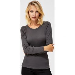 Bluzka ribbowa. Szare bluzki damskie Moodo, xl, bez wzorów, z elastanu, z okrągłym kołnierzem, z długim rękawem. Za 19,99 zł.
