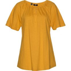 Shirt bawełniany z przędzy mieszankowej, krótki rękaw bonprix miodowy. Pomarańczowe bluzki damskie bonprix, bez wzorów, z bawełny, bez kołnierzyka, z krótkim rękawem. Za 34,99 zł.