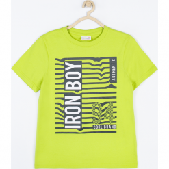 Koszulka. Zielone t-shirty chłopięce IRON BOY, z aplikacjami, z bawełny, z krótkim rękawem. Za 49,90 zł.