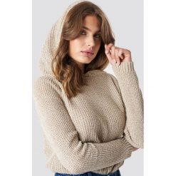 Swetry oversize damskie: Trendyol Szenilowy sweter z kapturem - Beige