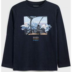Mayoral - Longsleeve dziecięcy 128-172 cm. Niebieskie t-shirty chłopięce Mayoral, z nadrukiem, z bawełny, z długim rękawem. Za 70,90 zł.