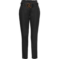 Spodnie chino z wysoką talią z paskiem bonprix czarny. Czarne spodnie damskie bonprix, bez wzorów. Za 42,99 zł.