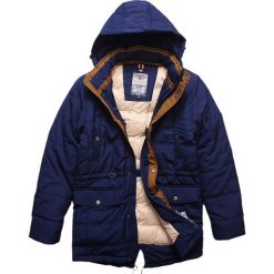 Kurtka męska zimowa parka z kapturem granatowa Recea. Kurtki męskie Recea, na zimę, xxl, bez wzorów, z kapturem. W wyprzedaży za 69,99 zł.